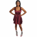 Burgundy Satin Corset Mini Dress